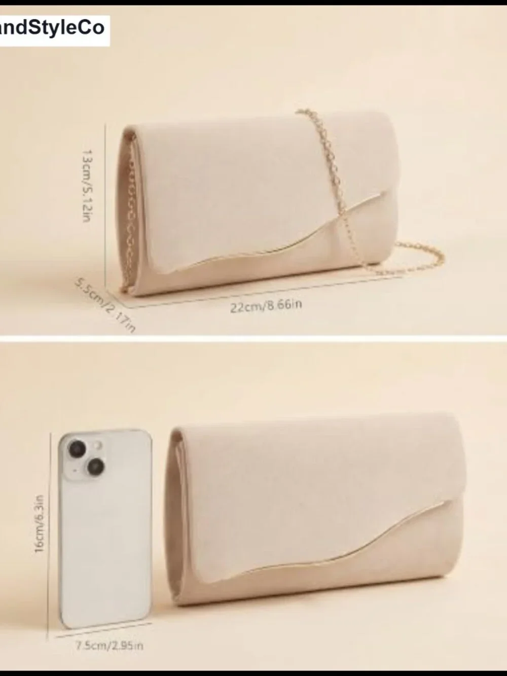 Faux Suede Evening Clutch with Detachable Gold Chain